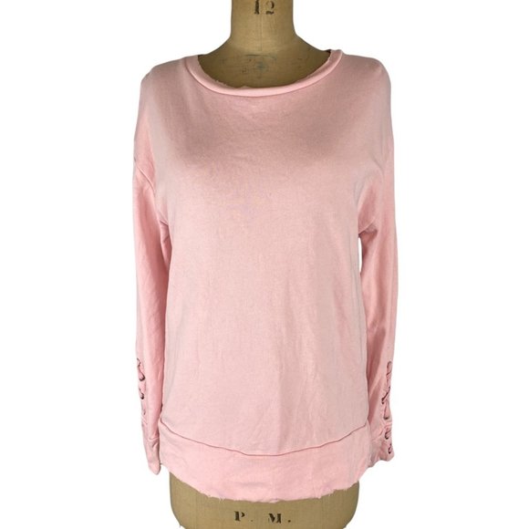 🌷 Joe’s Jean Collection Baby Pink Miaya Lace-up Sleeve Sweatshirt Size XS - Picture 2 of 13